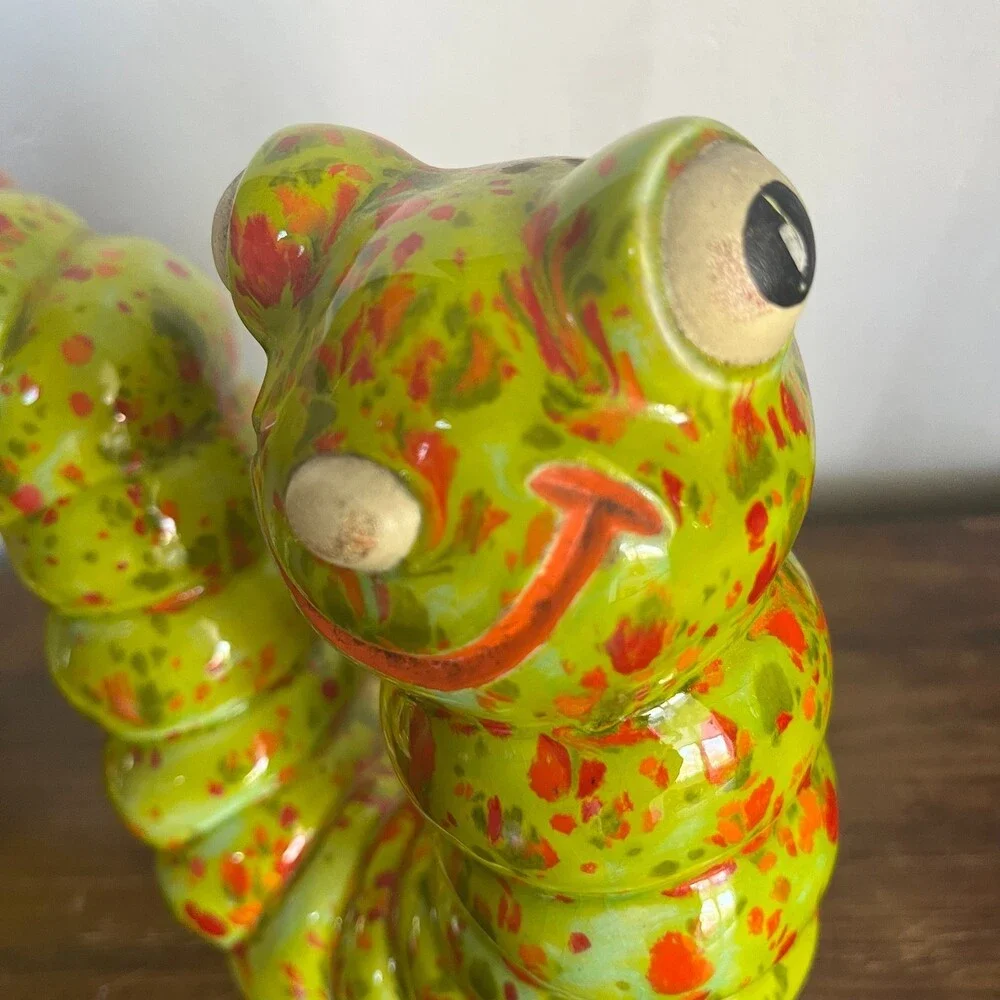 VTG 11” MCM Speckle Ceramic Garden Worm Caterpillar Statue Art Pottery Decor 70s